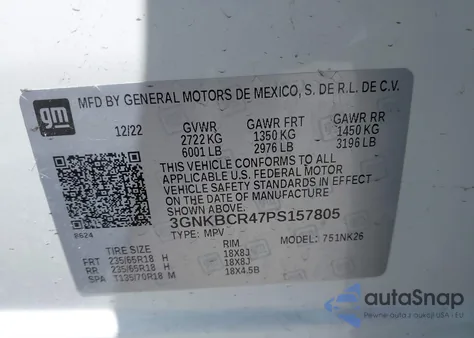 2023 Chevrolet Blazer Fwd 2Lt из США, поврежденный, VIN 3GNKBCR47PS157805